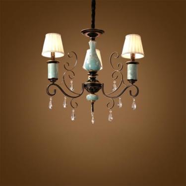 Imagem de Lustre retrô americano com LED, estilo europeu, luxuoso, para sala de estar, restaurante, quarto, escritório, casa de campo, hotel, café, escada (3 lâmpadas)