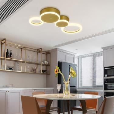 Imagem de Luminária de teto LED moderna para sala de estar, com controle remoto e intensidade regulável, ideal para ambientes internos como quarto, escritório e cozinha (dourada, 4 lâmpadas, 72 cm de