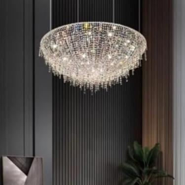Imagem de Elegante luminária pendente de cristal italiano com atmosfera sofisticada - Ideal para decoração criativa de casas (salas de estar, jantar e quartos) (Diâmetro 60 cm - luz tricromática)