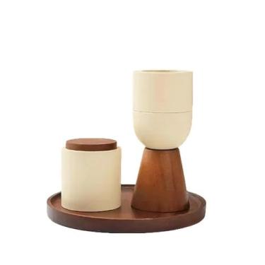 Imagem de Suporte de incenso de madeira minimalista moderno, conjunto com potes e bandeja de armazenamento de cerâmica, decoração de casa elegante para varas/cones de incenso, acessório de aromaterapia