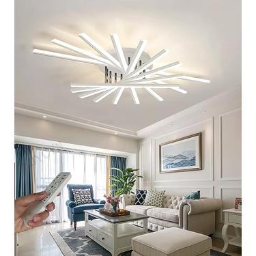 Imagem de Luminária de teto moderna em LED, grande, dimerizável, para sala de estar, com design linear em acrílico e metal, com rotação de 360° e controle remoto, ideal para quarto e sala de jantar (D
