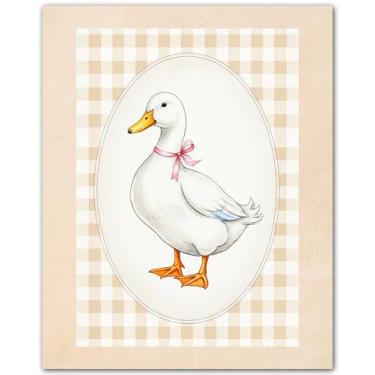 Imagem de Lindo par guingão de gravata borboleta - Arte de parede de ganso bobo - Decoração vintage para berçário de menina - Impressões de berçário de ganso - Arte de parede de berçário de pato - Decoração de