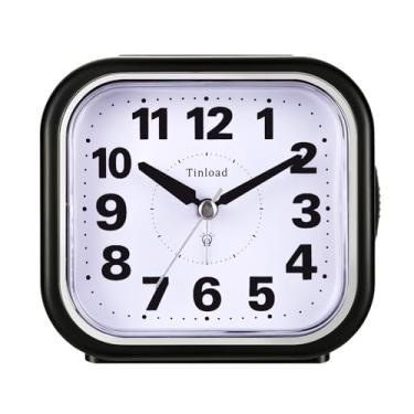 Imagem de Tinload Despertador analógico compacto de 11,4 cm, relógio super silencioso sem tique-taque com luz manual, soneca, operado por bateria, design simples, para sala de estar, quarto, cabeceira, mesa