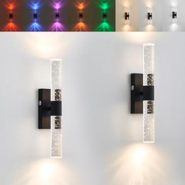 Imagem de AIBISOD Arandelas de parede operadas por bateria, arandelas de parede pretas recarregáveis de cristal com controle remoto em 3 cores e arandelas RGB 10000mAh reguláveis para sala de estar, banheiro