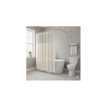 Imagem de Cortina de Box para Banheiro em PVC, Bege, 1.38m x 1.98m, com Ilhós, Design Moderno, Antimofo