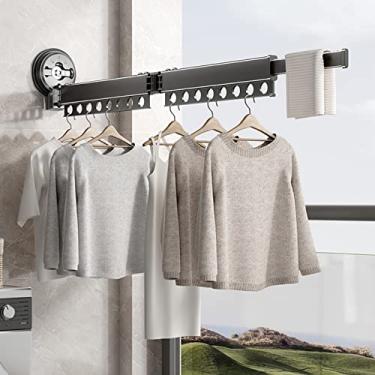 Imagem de EESCZVGBDX Rack de secagem portátil dobrável com ventosa, suporte para roupas montado na parede, escorredor de roupas com barra de toalha, suporte extensível para secadora de roupas, preto/cinza