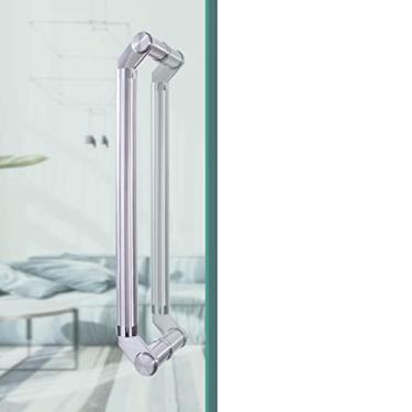 Imagem de Maçanetas de vidro comerciais modernas, maçanetas redondas de vidro dupla face para porta da frente, porta de celeiro de aço inoxidável, barra de pressão para porta de chuveiro*50c