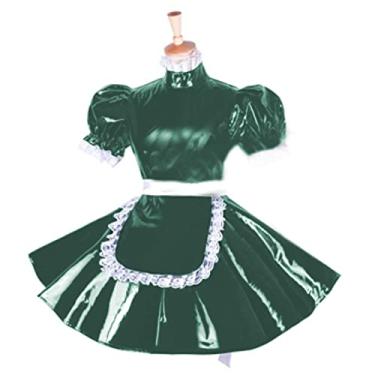 Imagem de Vestido curto para cosplay de uniforme de empregada em PVC, plus size, verde escuro, 2GG