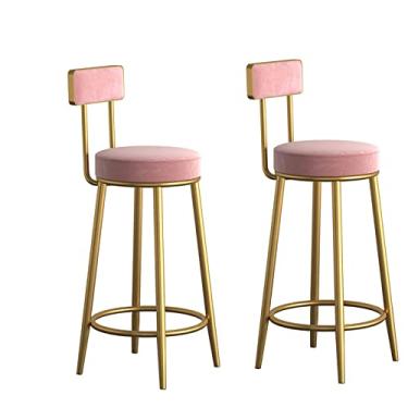 Imagem de Conjunto de 2 bancos de bar redondos modernos com altura para balcão, banco, pub, bistrô, banco alto com encosto, assento estofado, nórdico, para loja de sobremesas, salas de estar, cafés