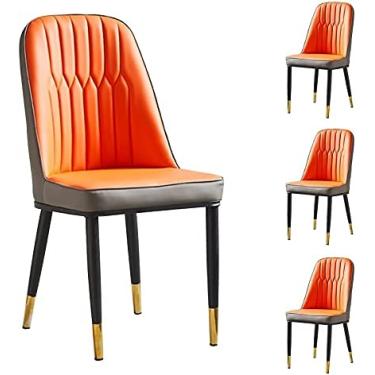 Imagem de Cadeira de jantar moderna sala de jantar conjunto de 4 pernas de cadeira de metal PU couro cadeira de encosto sala de estar hotel vendas escritório cadeira de recepção (cor: laranja)