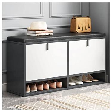 Imagem de Banqueta estofada para troca de sapatos de madeira maciça sapateira de armazenamento de sapatos simples banco de descanso para sala de estar banquinho de sofá estofado 100 x 24 x 50 cm, branco