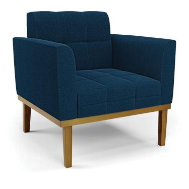 Imagem de Poltrona Sala Base Madeira Fixa Castanho Elisa Bouclê Azul D03 - D'rossi