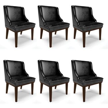 Imagem de Kit 06 Cadeiras De Jantar Base Fixa Madeira Tabaco Cor Preto