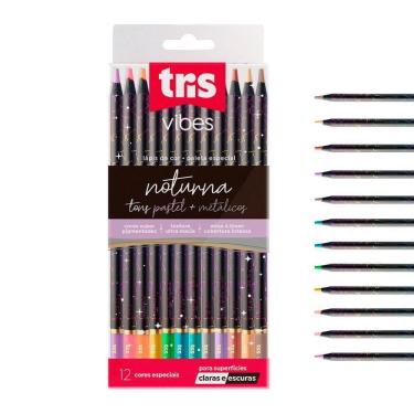 Imagem de Lápis De Cor Tris 12 Cores Noturna Tons Pastel E Metálicos