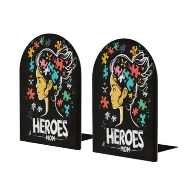 Imagem de Design de linha de autismo para meninas grandes suportes de livros de madeira decorativo antiderrapante resistente terminais de livros para mesa de escritório em casa biblioteca de estudo escolar