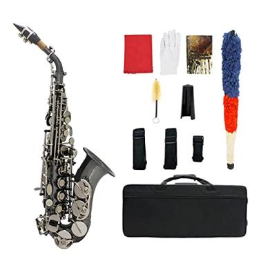 Imagem de Saxofone profissional Bb Saxofone soprano saxofone sax latão material preto niquelado instrumento de sopro madeira com estojo de transporte, luvas de pano de limpeza, escova de latão, saxofone kit