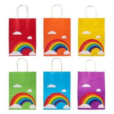 Imagem de Handship 12 sacos de papel para lembrancinhas de festa arco-íris 22 x 16 x 2 cm, saco de armazenamento retangular colorido com alças para chocolate, doces, embalagem de biscoitos, aniversários