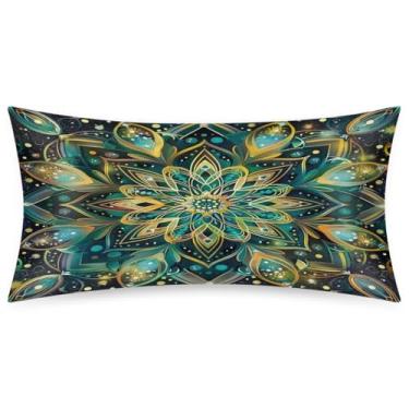 Imagem de Fronha King Size de cetim de seda para cabelo e pele, capa de almofada macia de mandala refrescante arte verde com fecho de envelope para dormir, mulheres, homens, crianças, 50,8 x 101,6 cm, 1 peça