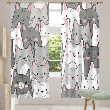 Imagem de 2 conjuntos de painéis de gato lindas cortinas transparentes brancas cinza e arejadas com filtragem leve painéis de cortina leve cortina de porta para janela para sala de estar, quarto, jantar, 213 cm
