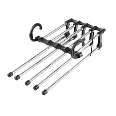 Imagem de Cabide Multiuso Retrátil 5 Divisórias, Aço Inox e Plástico, 32x14x6,5cm, Suporta até 5kg, Inox