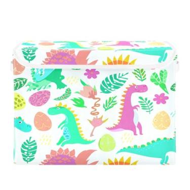 Imagem de SEHANY Cestas de armazenamento engraçadas de dinossauro com tampas, organizador de caixa de armazenamento dobrável, caixas de armazenamento de armário de tecido para roupas cobertor de escritório