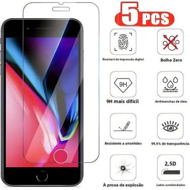 Imagem de 5 unidades de vidro temperado premium para iPhone 7 8 6 6s Plus protet