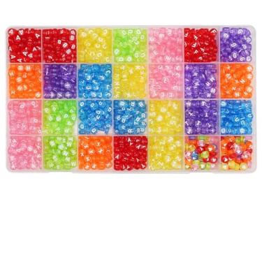 Imagem de Melius Contas de letras transparentes coloridas de acrílico, 1450 peças, 4 x 7 mm, alfabeto redondo e contas de coração em caixa de grade 28 para fazer joias, pulseiras DIY, colares, chaveiros
