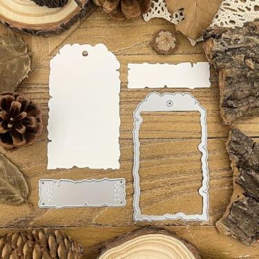 Imagem de LZBRDY Matrizes de corte para molduras, modelo de design de fundo para álbuns, cartões comemorativos, fotos de álbuns, artesanato de papel DIY, cartolina (moldura de etiqueta irregular 9,4 x 5,3 cm)