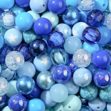 Imagem de CYEENUT Contas de acrílico de 20 mm, 120 peças, contas de chiclete de pedaços azuis, 20 mm, contas multicoloridas para caneta, bolsa, joias, colar, pulseiras (azul)