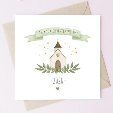 Imagem de TEEMI - Novo cartão de batismo - Cartão de felicitações de batismo no seu dia de batismo com envelope, cartolina premium de 300 g/m², design de igreja, interior em branco para bebê menino menina