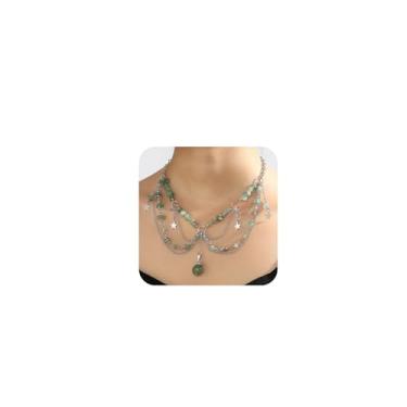 Imagem de Colar de fada de cristal renascentista para mulheres Y2K estrela verde vermelho contas pedra natural borla cristal corrente em camadas fantasia Renfaire colar floresta fantasia Renfaire Cosplay