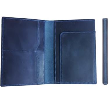 Imagem de STAR VISTA Porta-passaporte de viagem de couro Albatross, design minimalista, capa de couro de flor integral para mulheres e homens - Carteira fina para passaporte, dobrável, bloqueio RFID, azul