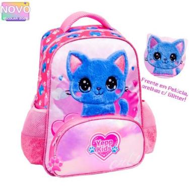 Imagem de Mochila De Costas Gato Pelúcia Orelhas Glitter Infantil Escolar 2026 -