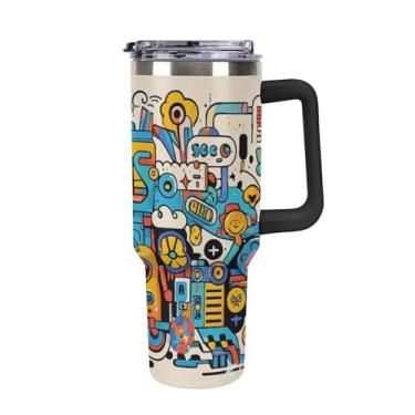 Imagem de Copo Stanley de Grande Capacidade de 1,134 g Copo de Café de Aço Inoxidável Graffiti Isolado a Vácuo Selado para Suporte de Copo de Carro e Exterior À Prova de Vazamento e Poeira