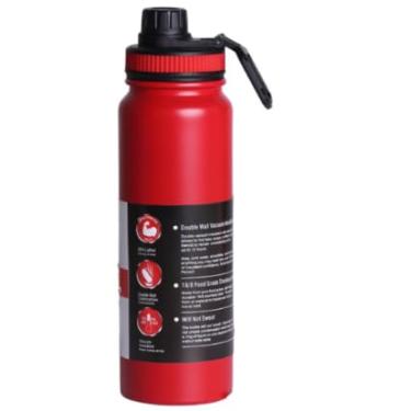 Imagem de Garrafa Térmica de Água em Aço Inox 800ml, Parede Dupla Isolada a Vácuo, Antivazamento com Alça, Vermelho, para Academia, Fitness, Corrida e Esportes