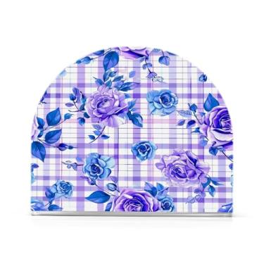 Imagem de Qilmy Porta-guardanapos para mesas, porta-guardanapos rosa xadrez de flange azul para cozinha, porta-guardanapos de mesa, porta-guardanapos de coquetel, porta-guardanapos de papel465