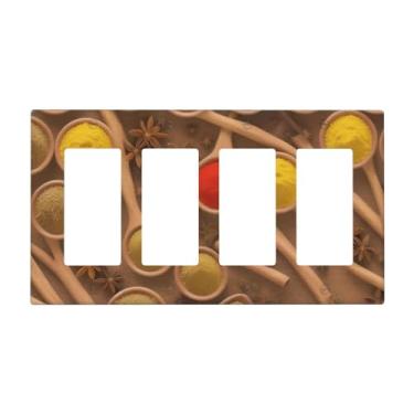 Imagem de Placa de parede estampada com estampa de temperos, capa de interruptor de luz decorativa, tamanho padrão, painel de interruptor quádruplo para placas de luz, capas de interruptor para decoração de