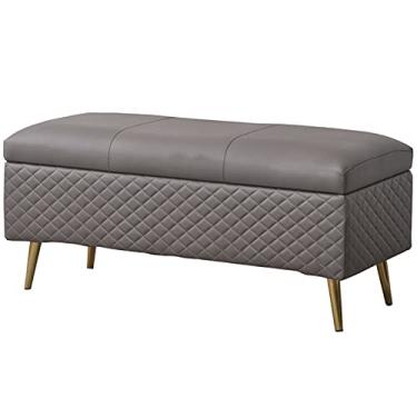 Imagem de FAMEOYA Banqueta para pés otomana banqueta de sofá retangular grande capacidade de armazenamento de couro PU almofada espessa para troca de sapatos domésticos banco de carga 150 kg pufe (tamanho: 90