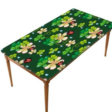 Imagem de Toalha de mesa retangular ajustável de 5 pés de São Patrício verde impermeável, lavável com capa de mesa elástica à prova de óleo para cozinha, jantar, festa, interior e exterior, quinta, campismo