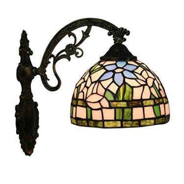 Imagem de Arandela de parede estilo Tiffany com 1 lâmpada, design floral, entalhe de lótus campestre em vitral, 20 cm (8 polegadas), ideal para corredores, varandas e quartos.
