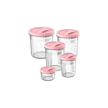 Imagem de Conjunto de Potes Redondos com Tampa de Rosca, 5 Peças, Plástico Atóxico, Branco, Capacidades 500ml a 6L, Livre de BPA