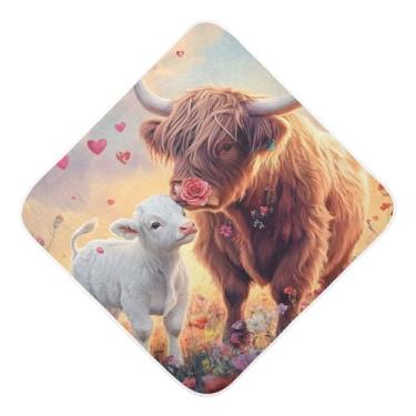 Imagem de STAYTOP Toalhas de bebê fofas com capuz de musselina de vaca Highland, toalha de banho super macia, toalhas de banho absorventes para banho recém-nascido unissex 89 x 89 cm