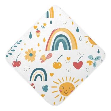 Imagem de STAYTOP Toalhas de bebê com capuz de musselina de arco-íris e sol, toalha de banho super macia, toalhas de banho absorventes para banho de recém-nascido unissex 76 x 76 cm