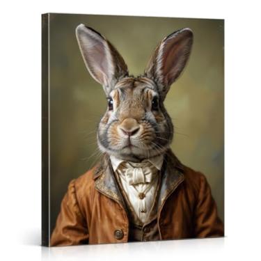 Imagem de Impressão de arte de parede de retrato de coelho vintage engraçado coelho em terno imagem animal decoração de parede para casa sala de estar quarto 20 x 25 tela emoldurada