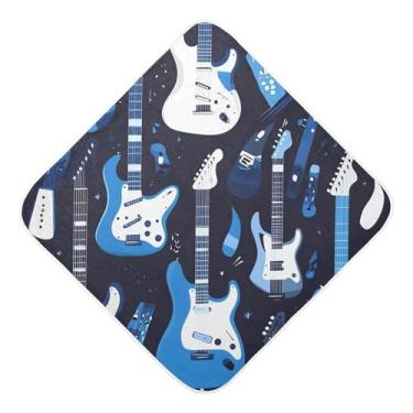 Imagem de STAYTOP Toalhas de bebê com capuz de musselina de guitarra azul, toalha de banho super macia, toalhas de banho absorventes para banho recém-nascido unissex 76 x 76 cm