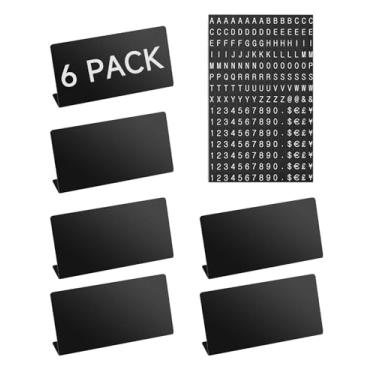 Imagem de Mini placas magnéticas para exibição de letras, etiquetas de preço de alimentos reutilizáveis estilo quadro-negro, kit de metal durável com 6 placas, 450 caracteres magnéticos para padaria, café, loja