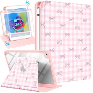 Imagem de Uppuppy Capa para iPad mini 4 para iPad Mini 5ª geração – Suporte giratório 360 com suporte para lápis para mulheres e meninas, laço rosa quadriculado para Apple Tablet Mini 7,9 polegadas 2019/2015
