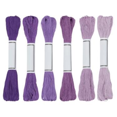 Imagem de FREEBLOSS 6 fios Sashiko, 6 novelos, 100% algodão, 6 x 50 m (55 jardas) de bordado japonês para costura à mão, fio grosso de algodão para acolchoar, suprimentos de bordado de costura à mão, roxo