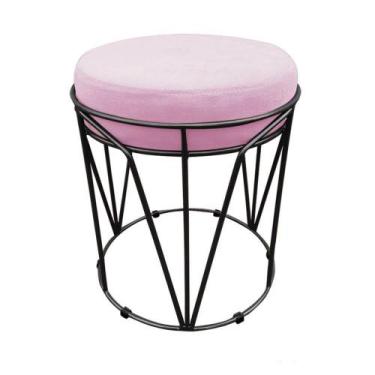 Imagem de Puff Multiuso Com Mesa 2 Em 1 Suede Rosa Bebê Base Preto - DROSSI