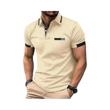 Imagem de Camisa Polo Masculina Casual De Manga Curta Com Gola Lapela E Blocos D